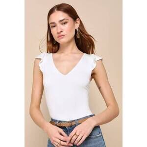 Lulus Have You Crushin' White Flutter Sleeve Top - Size XL